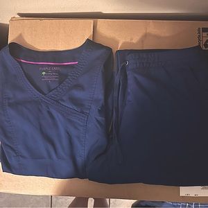 Gently used. Healing hands Navy blue scrub set